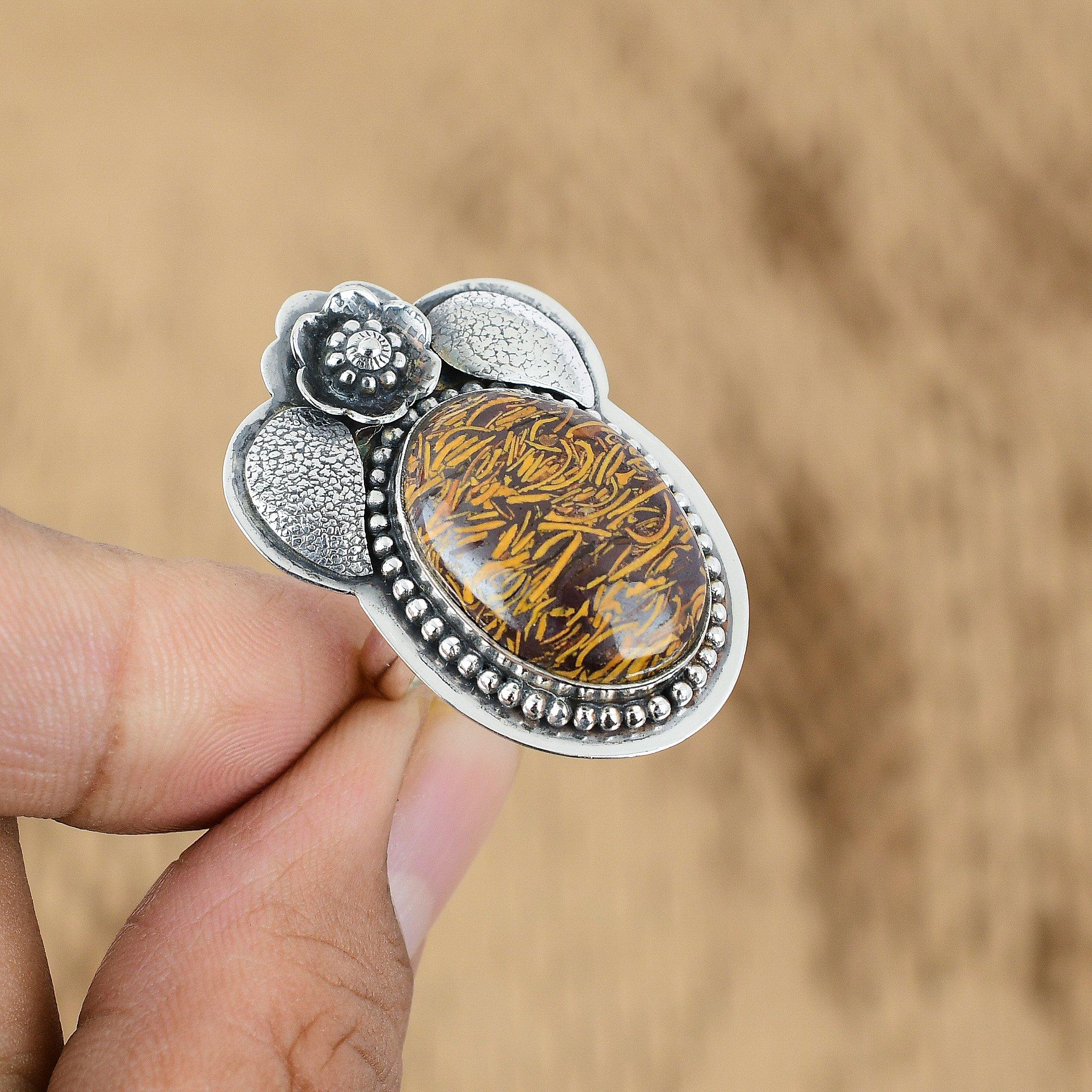 

Sterling Silver Oval Natural Mariam Jasper Flower Promise Statement Ring Jewelry Yes
