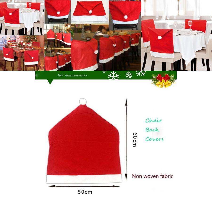 Festive Red Christmas Chair Cover With Santa Hat Design For Holiday Dinner Parties