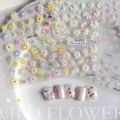 Small Fresh Wild Flower Relief More Realistic and Simple, Not Hurt Nails, Beautiful 3D Nail Art Sticker Oil Painting Small Wild Flower