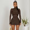 Sexy Round Neck Long Sleeve Mesh Patchwork Dress - Women's Autumn/Winter European & American Style