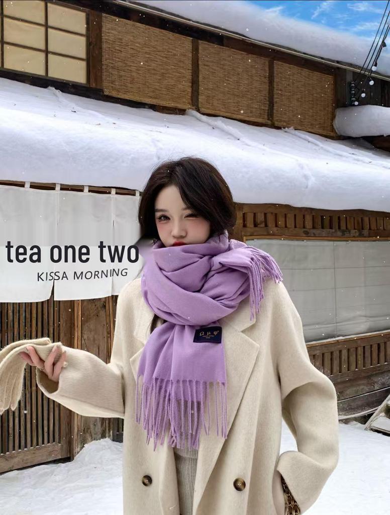 2025 New Korean-Style Women's Christmas Zodiac Red Shawl - Warm Winter Scarf