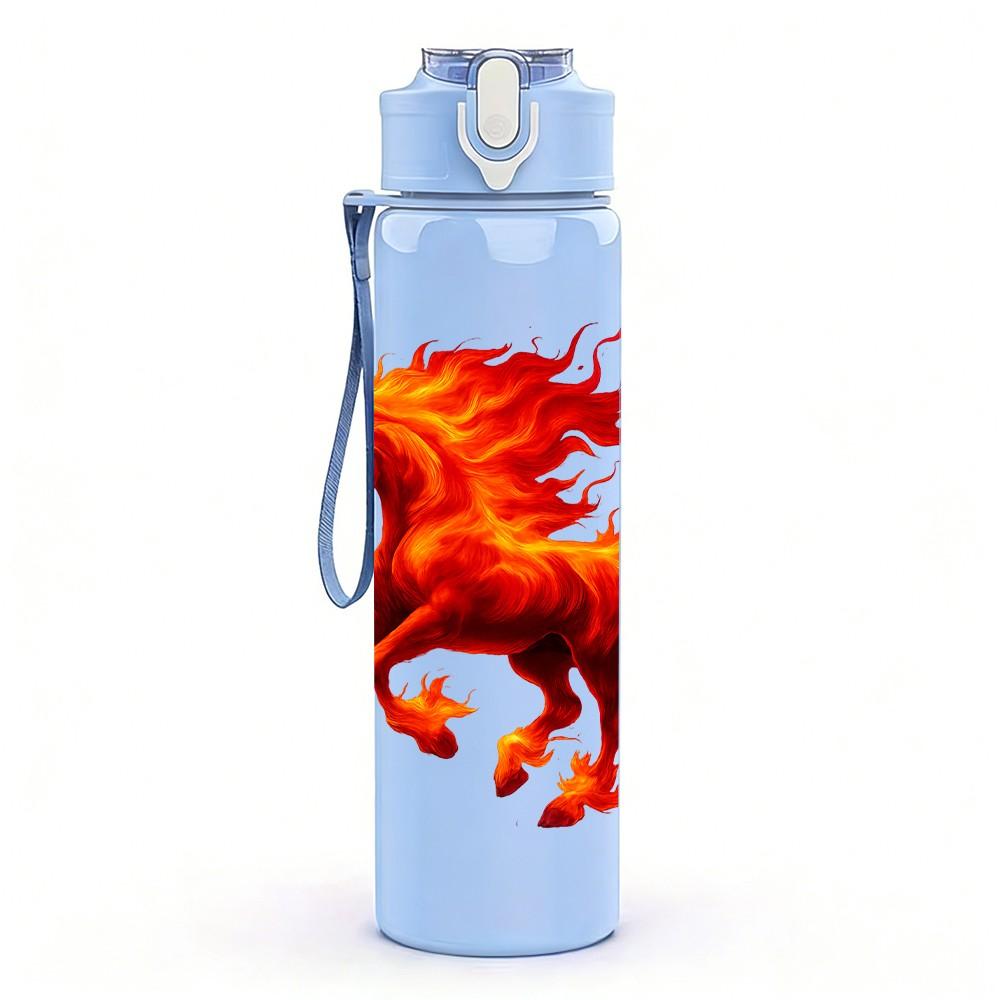 1PC Running Red Horse Silhouette 750ml Color Plastic Sports Water Bottle Leakproof Flip Straw Lid Suitable for Sports Office Home Use