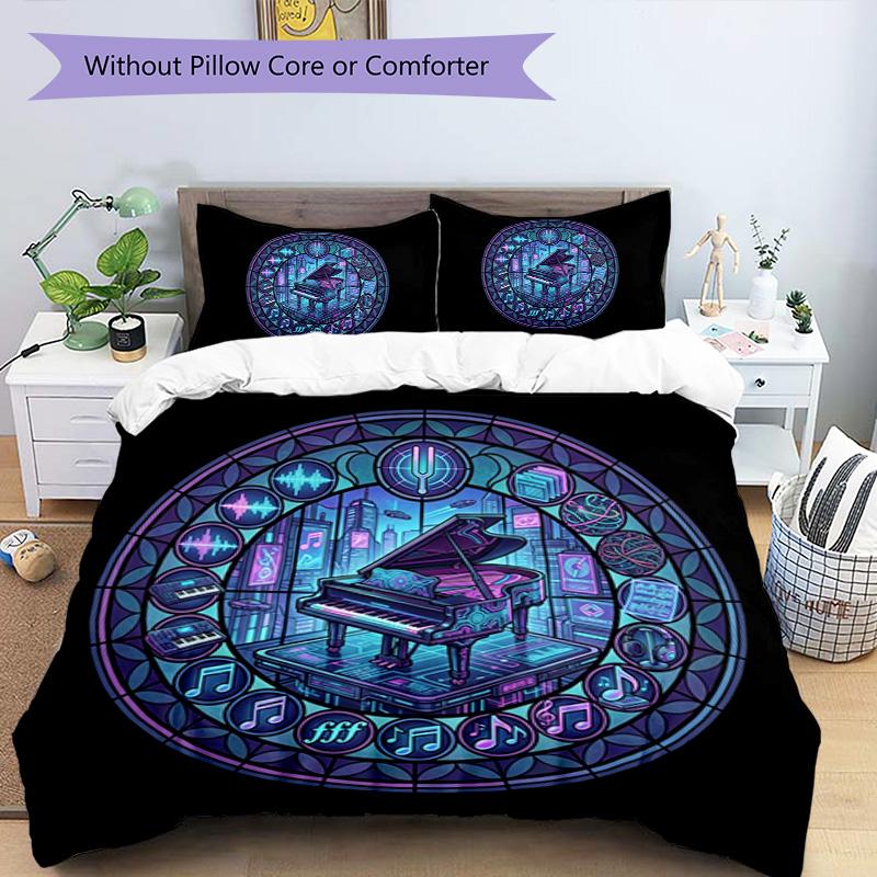 Cyberpunk Piano Symphony Pattern Bedding,Quilt Set Quilt Cover Pillowcase Home Birthday Gift (1 * Duvet Cover + 2 * Pillowcase, Without Core)