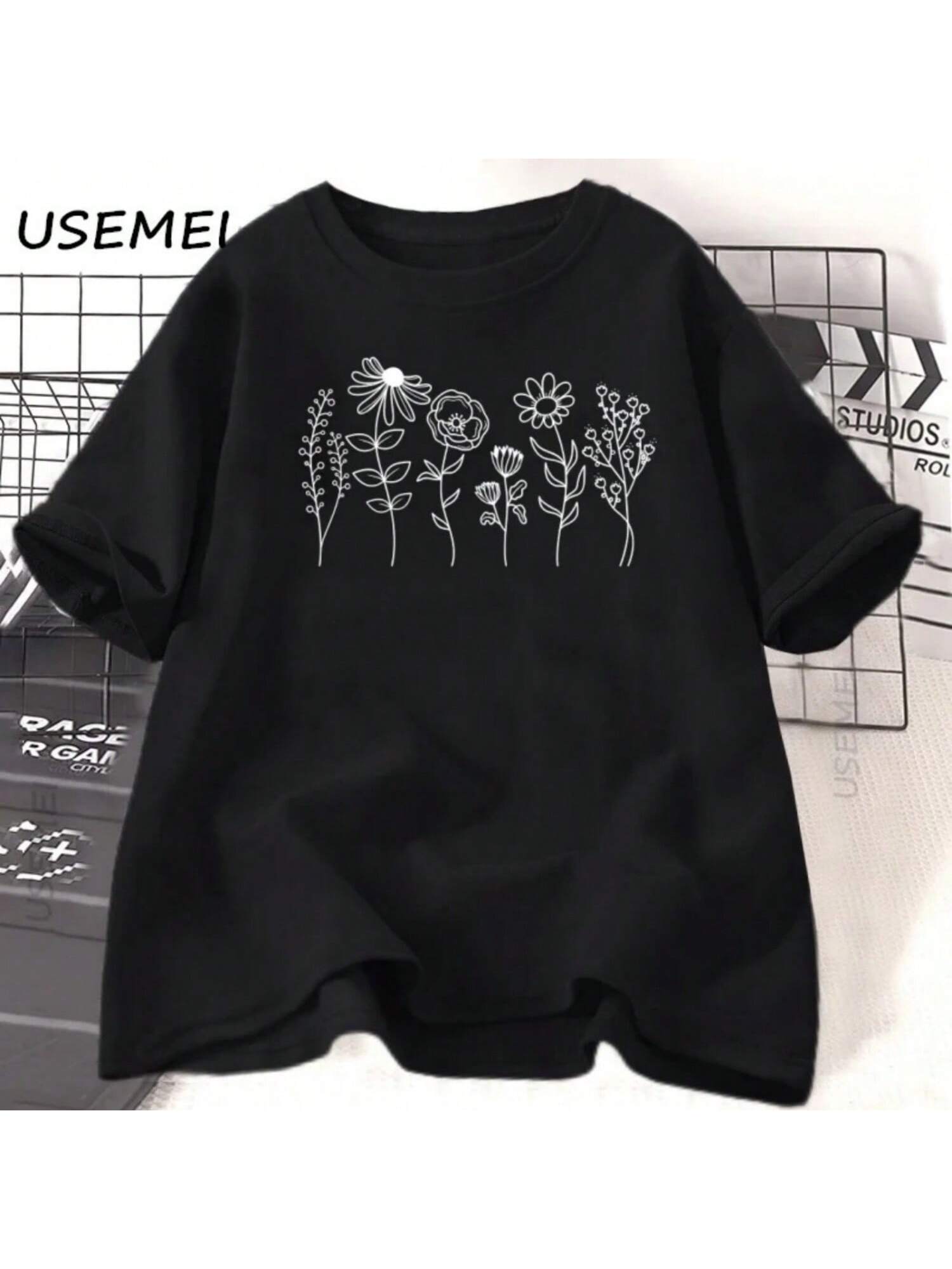 Wildflower T-Shirt Floral Cottagecore T Shirt Flower Nature Lover Tshirt Wounisex Casual Short Sleeve Cotton Printed Tees Clothes S разноцветный
