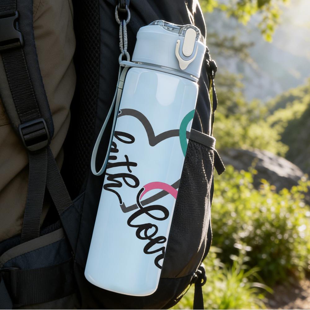 1PC Intertwined Faith Love Heart 750ml Color Plastic Sports Water Bottle Leakproof Flip Straw Lid Suitable for Sports Office Home Use