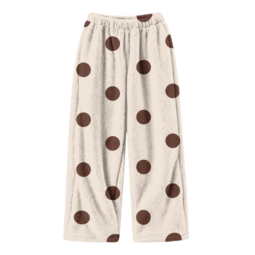 Mädchen Flanellhose mit Polka-Dot-Print Warm Lockerer Schnitt für Herbst und Winter Freizeitkleidung