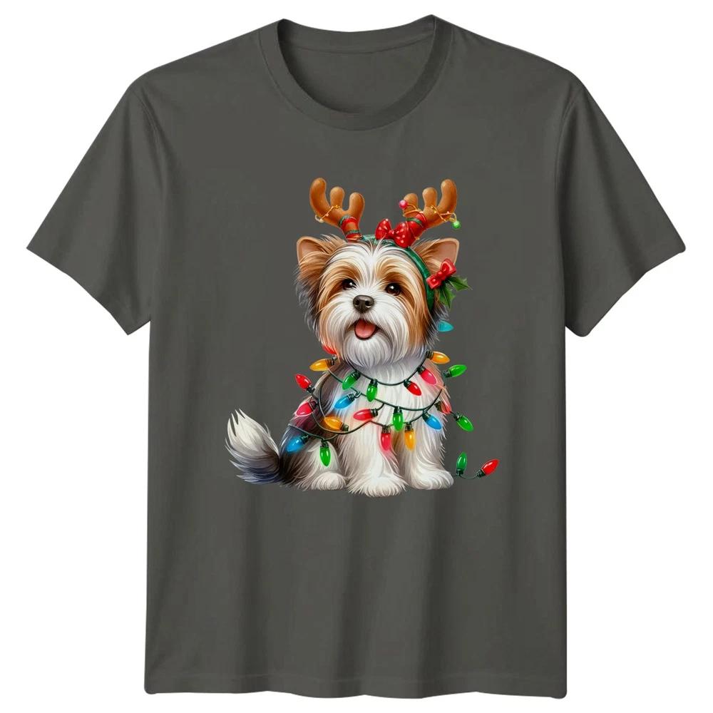 Cute Puppy Christmas Lights Holiday Unisexs TShirt Unisexs Graphic Tee S