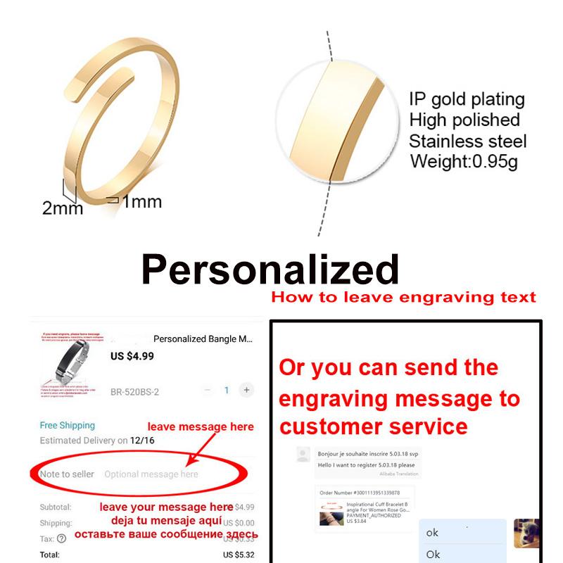 Gepersonaliseerde Belofte Ring voor Vrouwen Roestvrij Staal Kleine Open Twee Naam Initiaal Ring 2mm Dun Cadeaus beige
