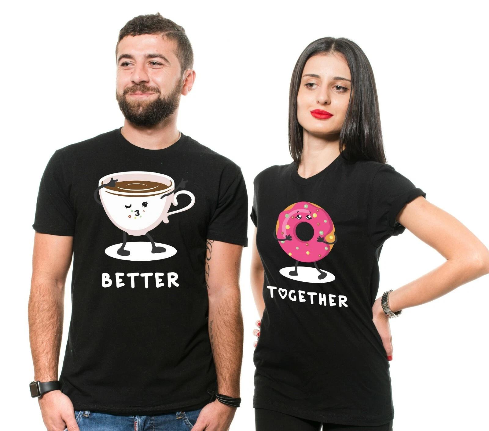 Better Together Couple T-Shirts Coffee Donut T-Shirt Mens Unisex Shirt Party Tee M
