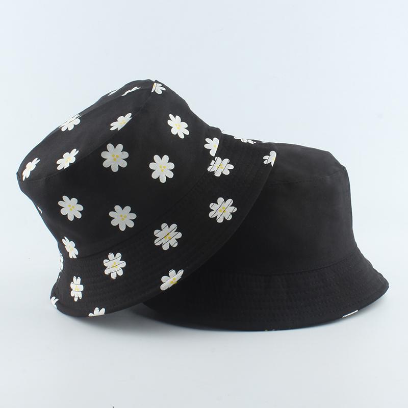 Sommer-Gänseblümchen Eimerhut Damen Mode Baumwolle Strand Sonnenhüte Wende Bob chapeau Femme Blumenhut Fischerhut