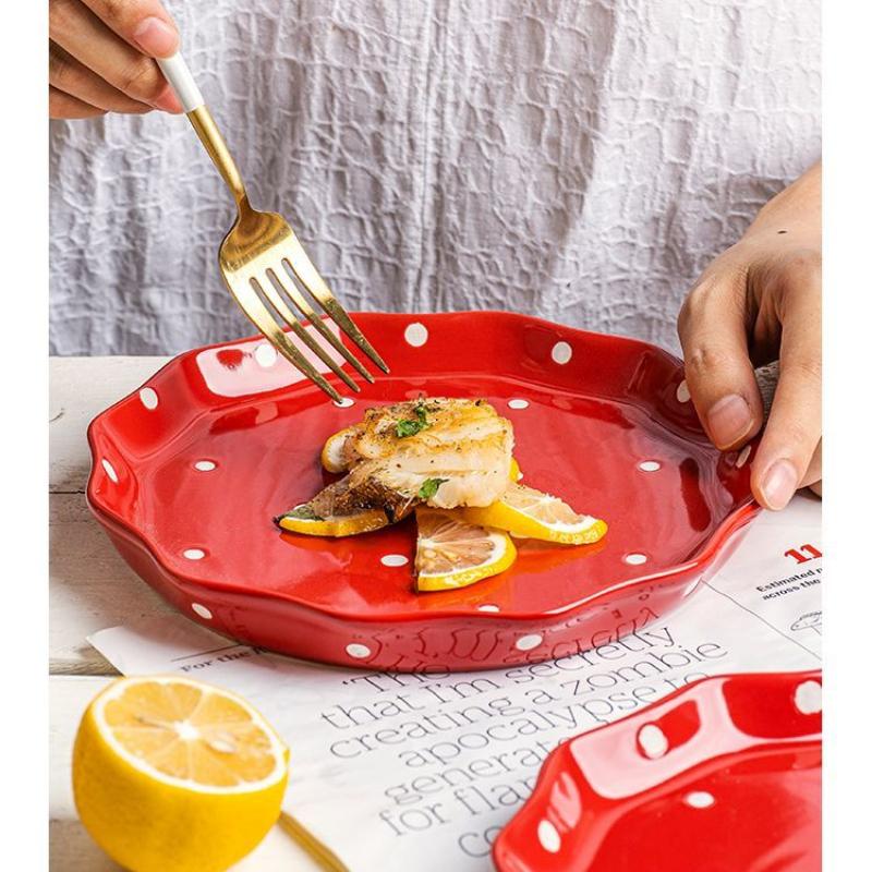 20cm Cute Porcelain Dinner Plate,Kitchen Dinnerware,Dot Pattern Western Dish,Fruit Plate,7.9" Tableware,Microwave,Oven Safe