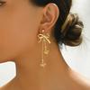 1 Pair Elegant Fashion Bowknot with Hollow Metal Heart Pendant, Metal Ball Chain and Tassel, Classic Women's Earrings
