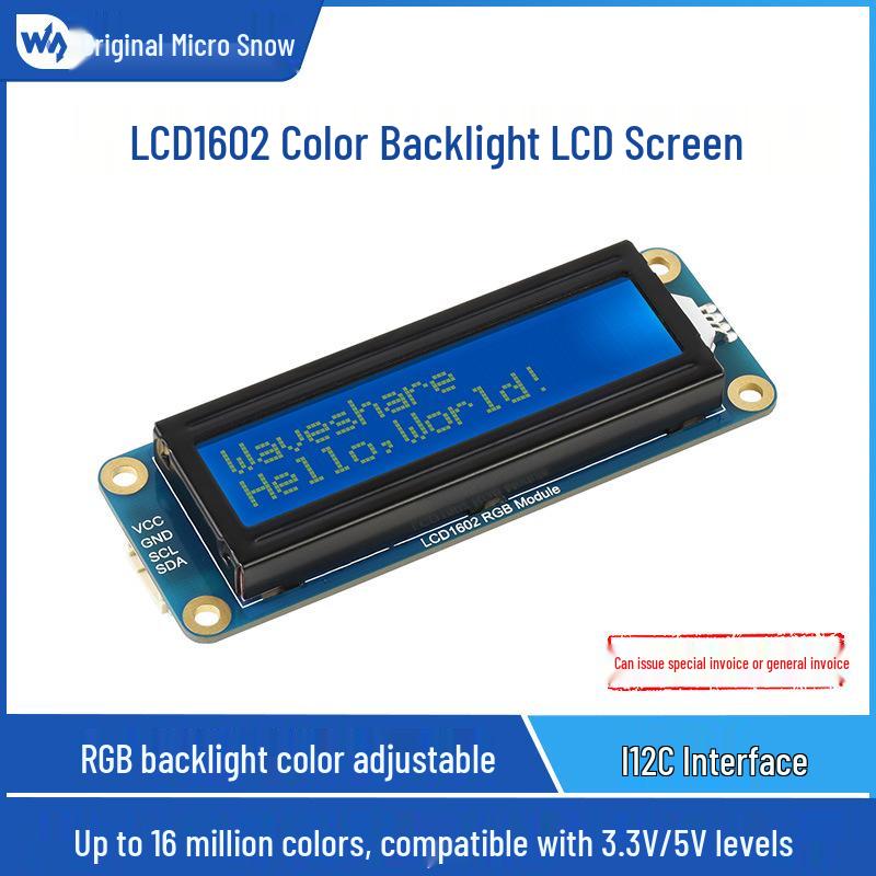 Micro Snow 1602 LCD Screen with Color Backlight - 32 Characters, 3.3V/5V Compatible