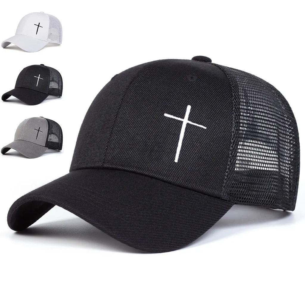 Unisex Cross Embroidery Baseball Net Caps Outdoor Adjustable Spring And Summer Casual Sunscreen Hat