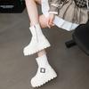 Mode 8cm 2024 Mikrofaserleder Damen Vulkanisiert Erhöhen Lässige Stiefeletten Plateau Keilabsatz Hohe Absätze Weiße Schuhe Reißverschlussschuhe