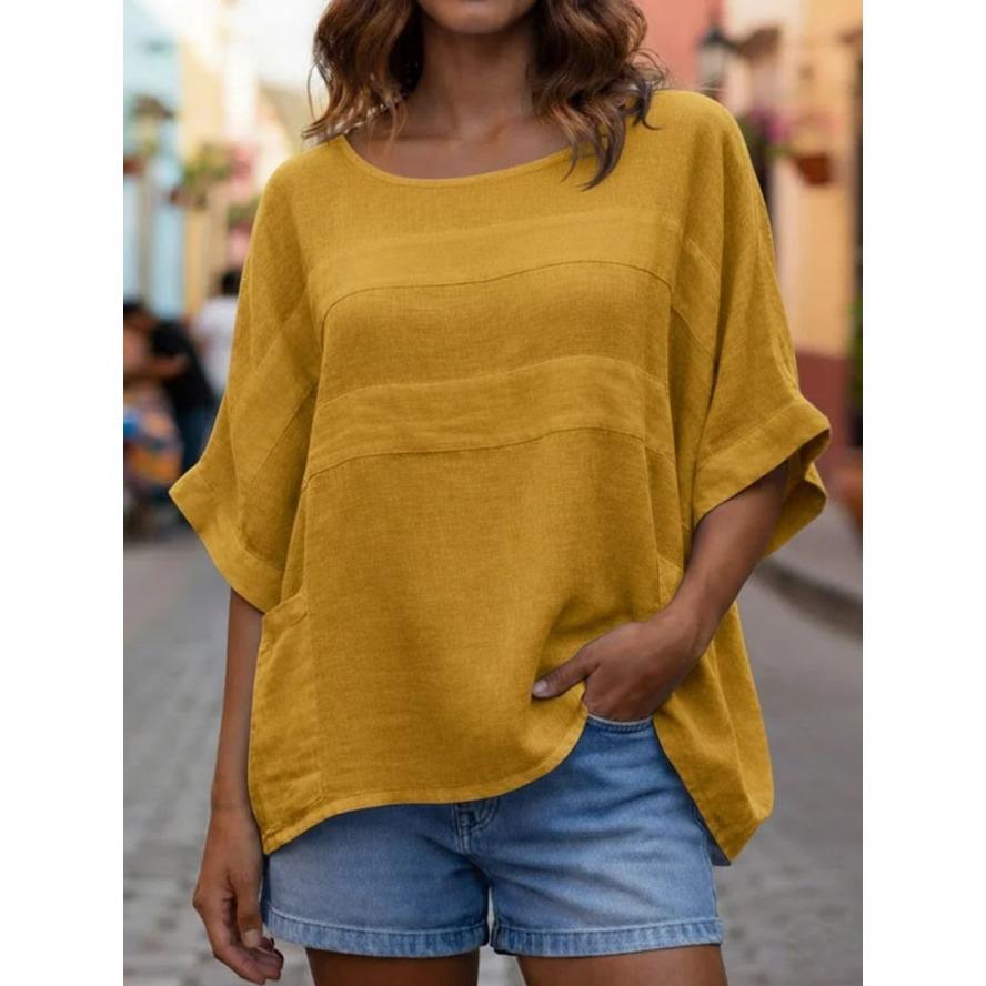 Damenmode, lässig, Sommer, Frühling, einfarbig, bedruckt, 3/4-Ärmel, O-Ausschnitt, Blusen und Hemden