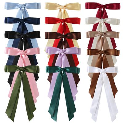 Elegant Bow Ribbon Hair Clip Fashion Simple Solid Satin Clip Hair Pin Spring Retro Headband with Clips Girls Hair Accessories