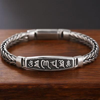 Bracciale da uomo in argento tailandese S925 con sei caratteri, tendenza alla moda, catena Chopin retrò