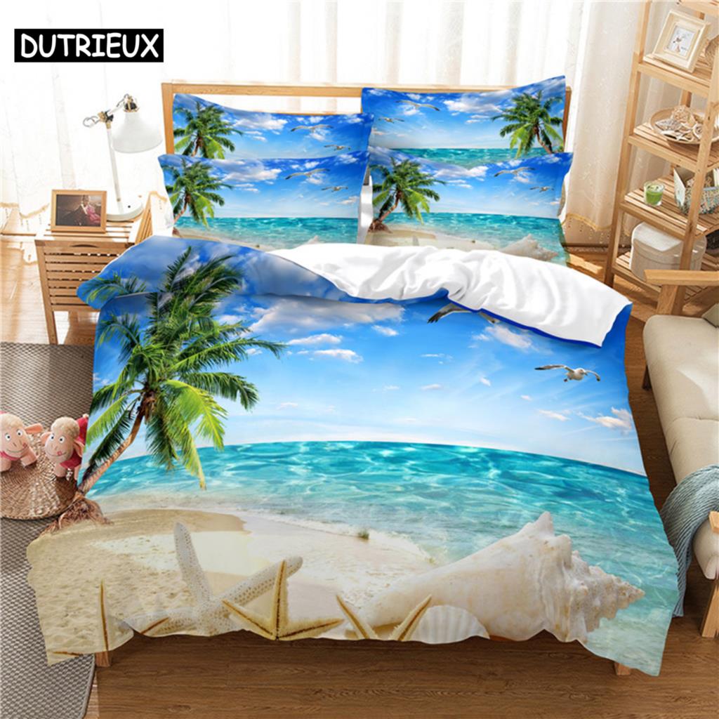 Comforter 3D Digital Printing Fashion Design Beaches And Waves Bedding Set Queen Size