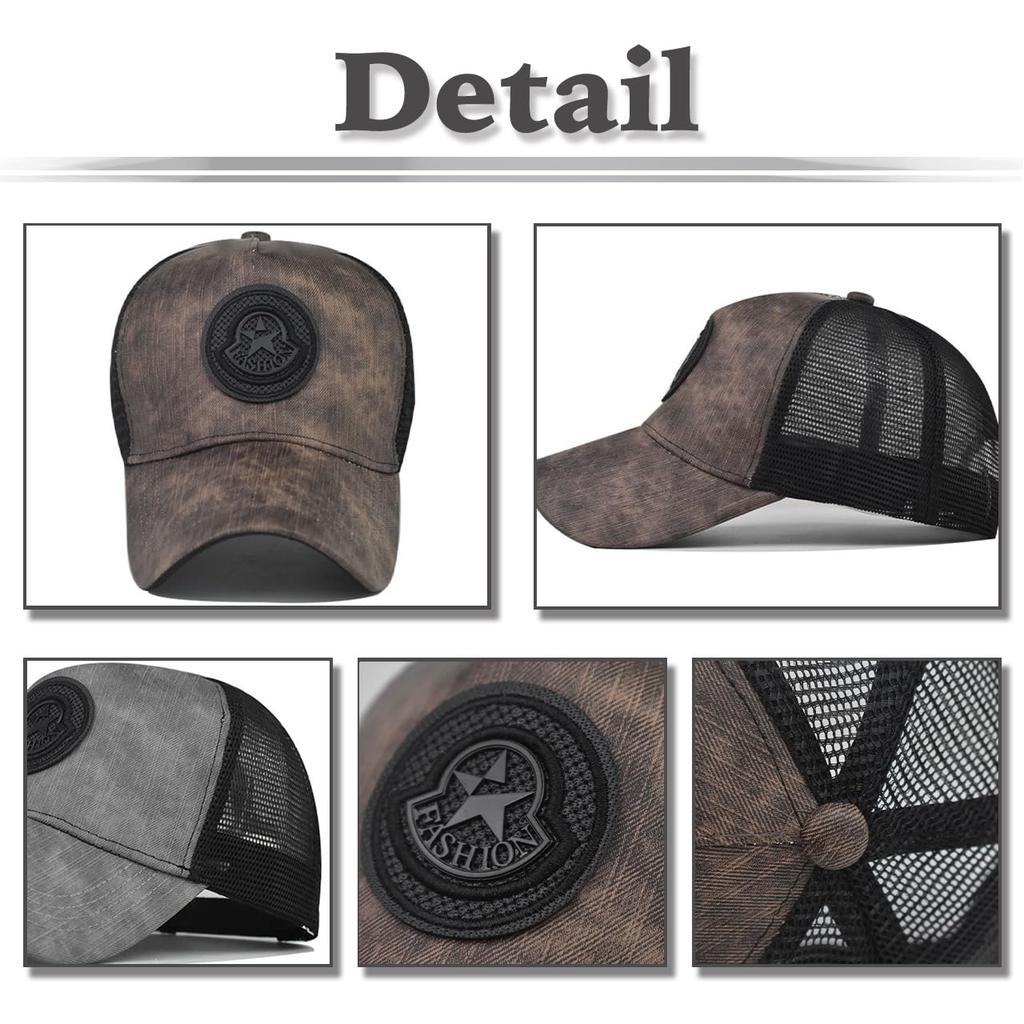 Baseball CZA441 [White Fang] Hat, Cap, Cap, Mesh, Houndstooth, Fashionable, Adjustable, Men's, Women's, (Khaki)