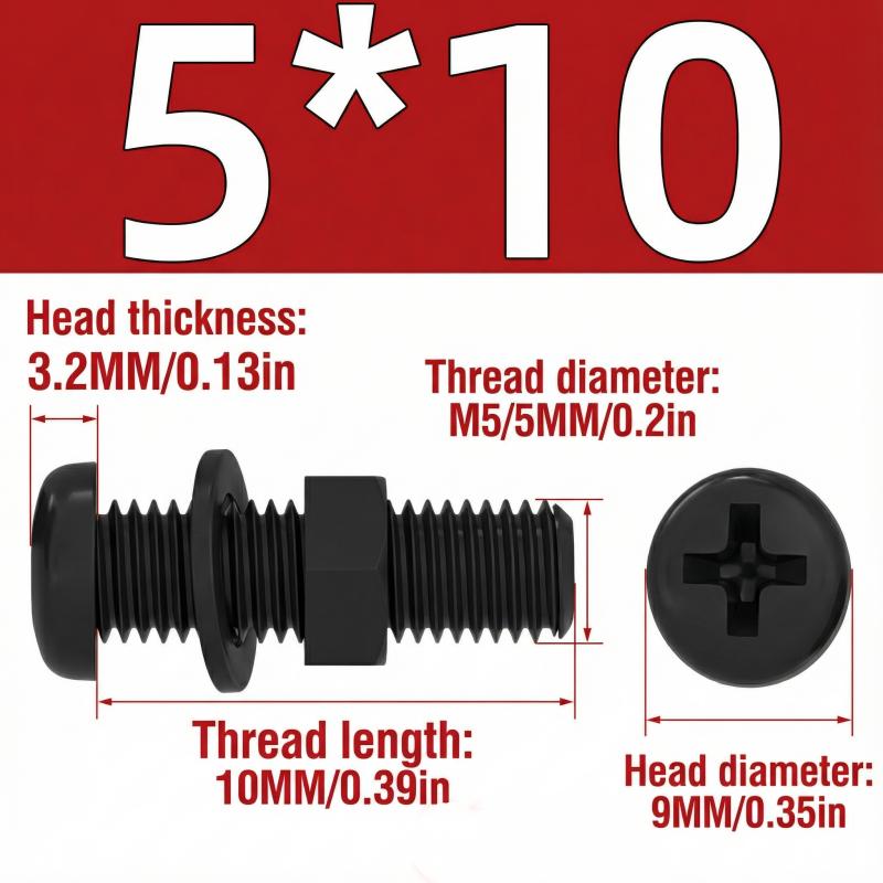 Nylon Round Head Cross Screw Washer Nut Set M2/M2.5/M3/M4/M5/M6 Used for Mechanical Acrylic Product Fixing Fastener White black