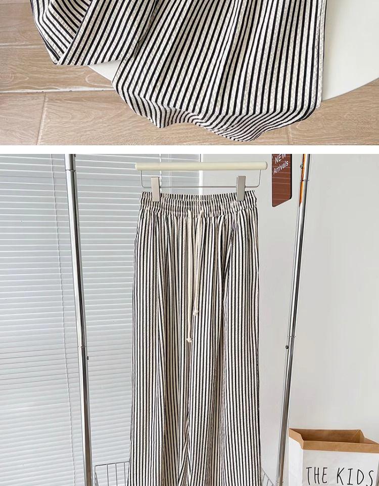 Spring/Summer 2026 Women's Wide-Leg Vertical Stripe Pants - Elastic Drawstring, Loose Fit, Versatile Texture, Slimming Design