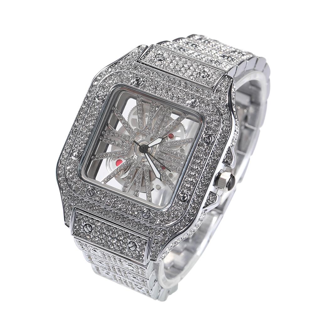 Fashion Hip Hop Trend Square Watch Niche Design Hollow Full Diamond Casual Versatile Light Luxury Quartz Watch