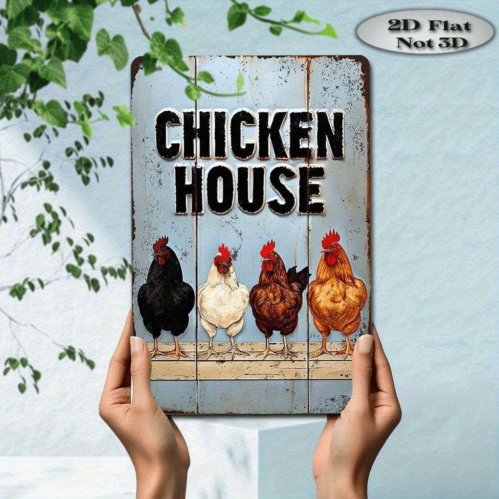 Metal Rooster Sign Vintage Farmhouse Decor Rustic Chicken Coop Art 20x30 cm