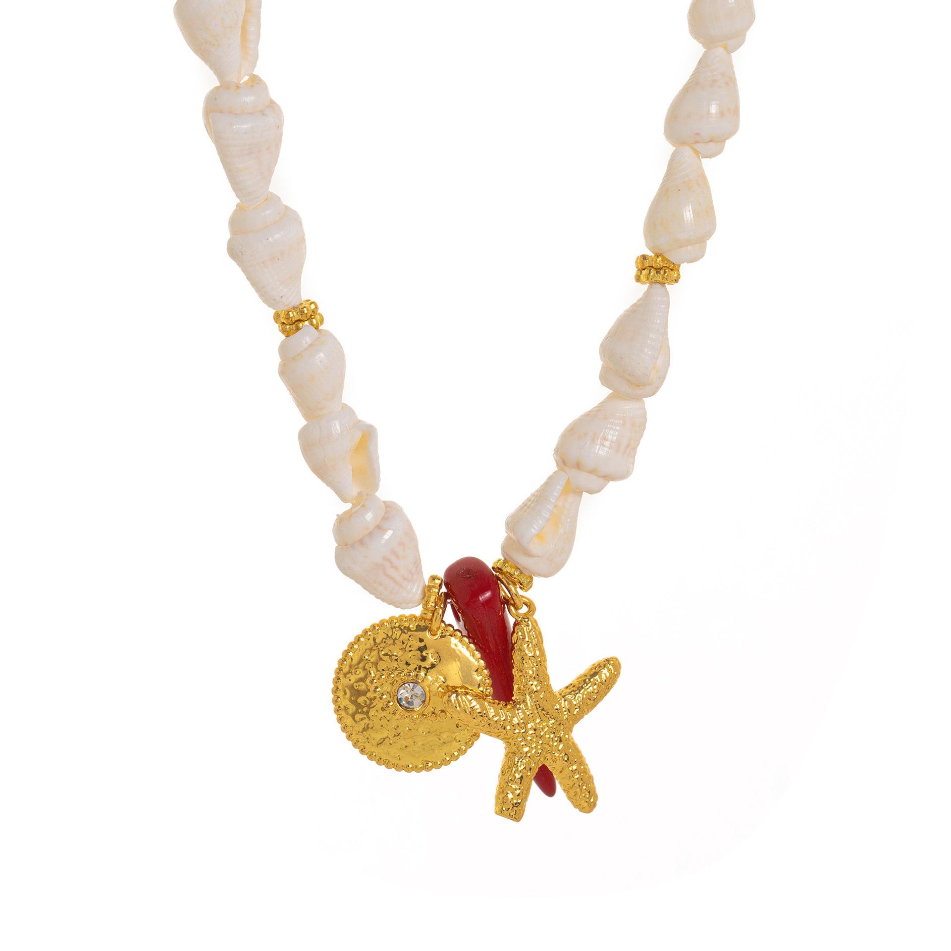 Retro Ocean Series Pendant Necklace: 18K Gold-Plated Round Bead Chain