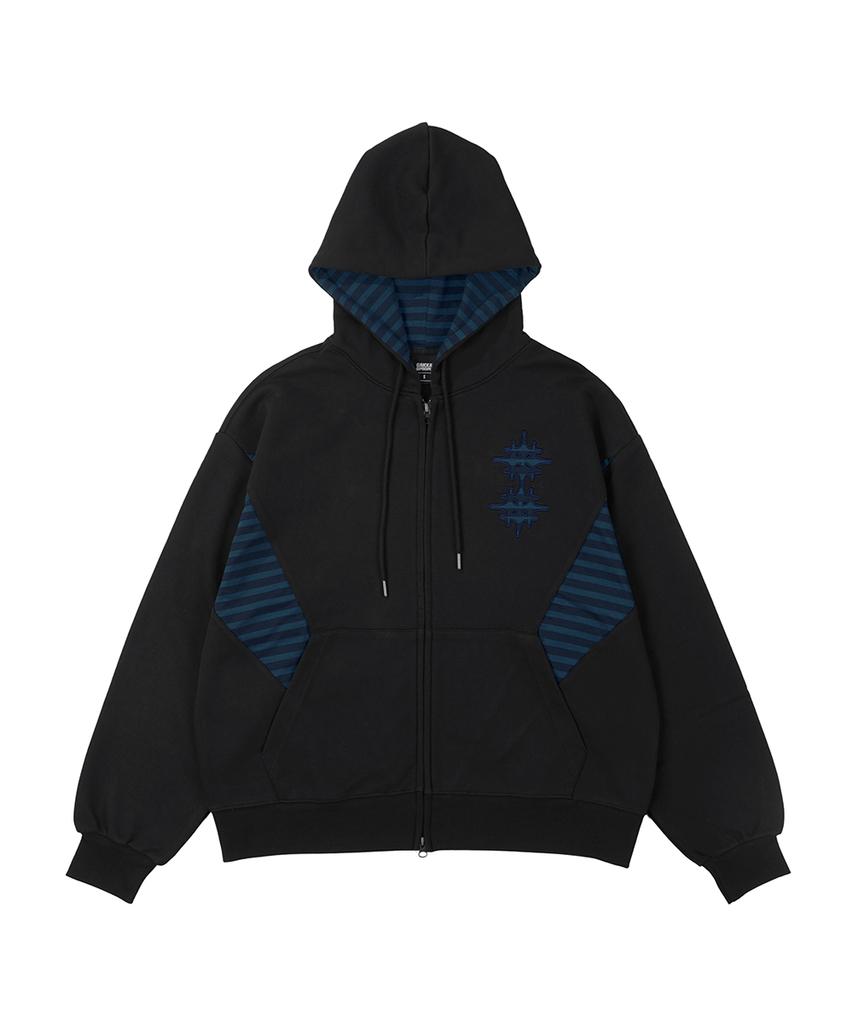 Gakkai Unions Four-Star Stripe Color Block Zip-Up Hoodie Black