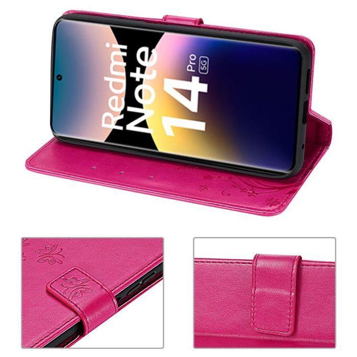 Coque + 2 Verres Trempés - E.F.Connection - pour Xiaomi Redmi Note 14 Pro 5G - Synthétique - Fuchsia - Floral Relief