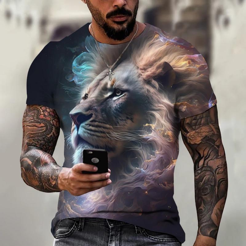 Men's Bold Tiger 3D Printed T-shirt - Breathable Polyester Fiber, Comfortable Short Sleeve