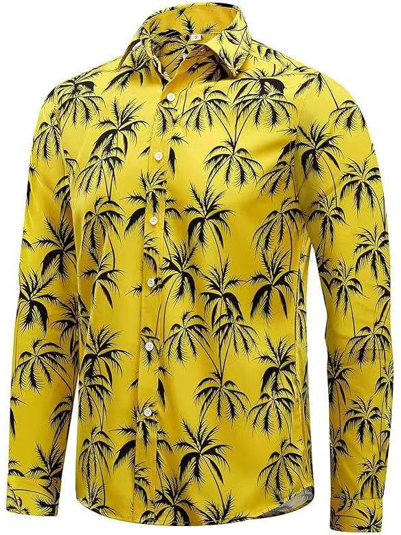 Men's Long Sleeve Hawaiian Coconut 3D Print Beach Shirt