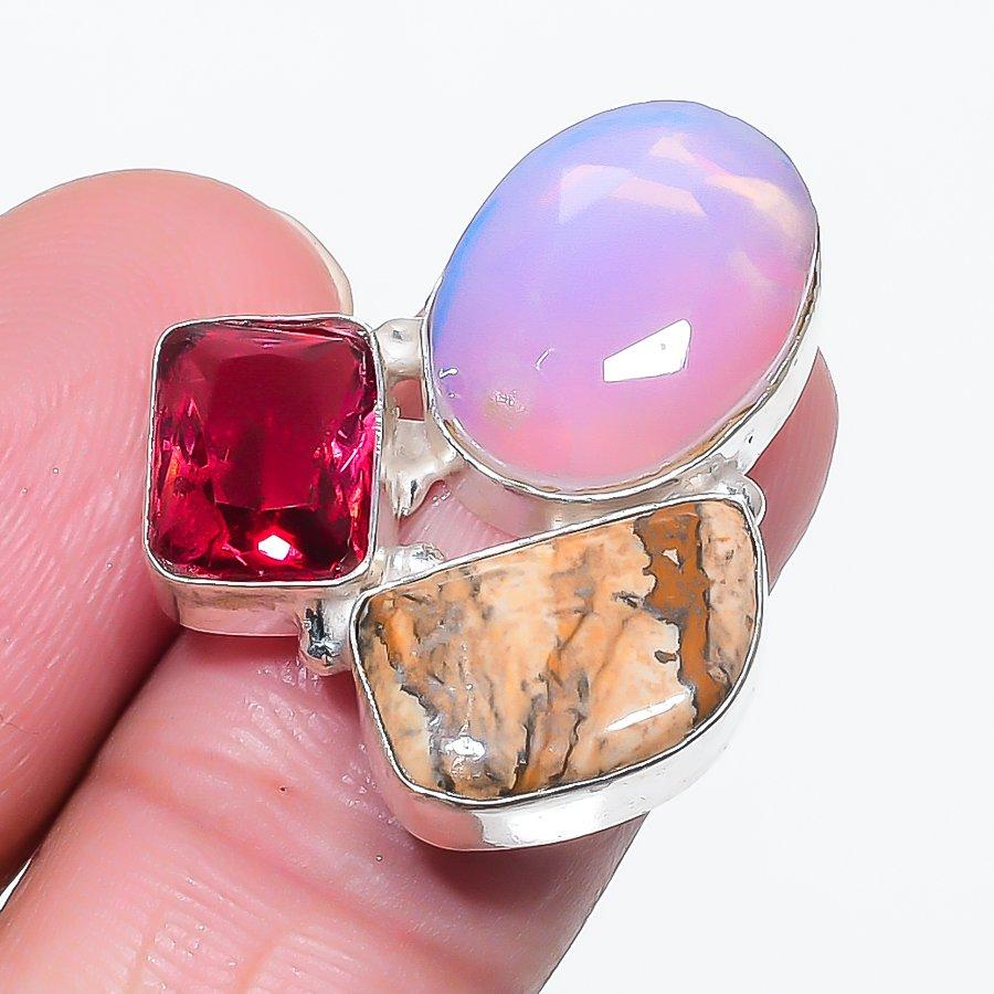 

Натуральный пейзажный яшма, опал серебро 925 пробы ювелирное кольцо размер 6 M7q50