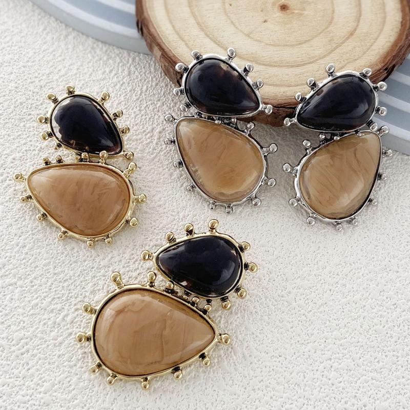 Vintage Resin Dangle Earrings Resin Alloy Irregular Shape Geometric Earrings Sweet Elegant Drop Earrings