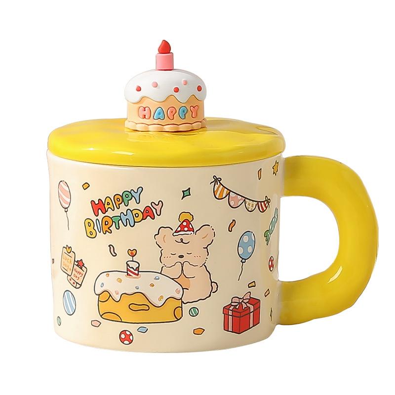 Cute Birthday Puppy Mug with Lid High Value Water Cup Ceramic Cup for Girls Birthday Gift Souvenir