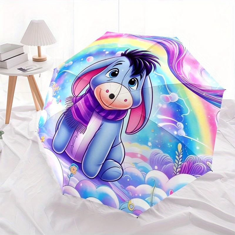 Eeyore,Rainbow Fully Automatic Themed Umbrella - 8 Ribs Durable Iron Frame, Tri-fold Compact Design, Perfect As a Gift, Travel Umbrella, Uni