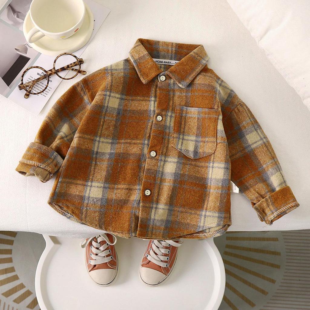 2023 Stylish Children's Plaid Long-Sleeve Shirt for Boys & Girls