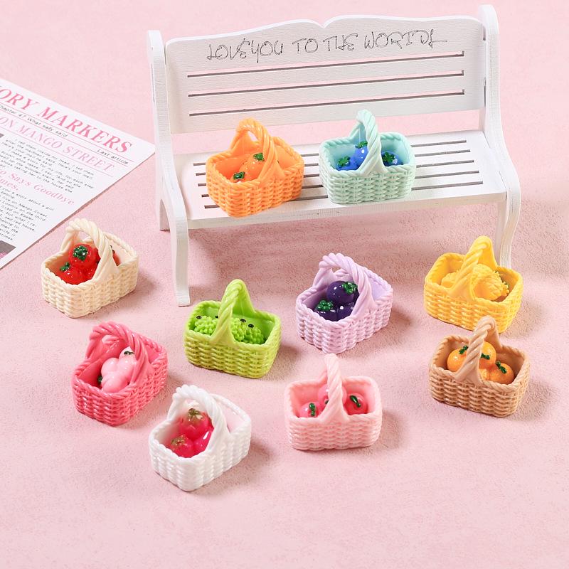 Agrafă de păr din rășină cu desene animate multicolore 3D și cataramă pentru pantofi cu design de coș cu fructe