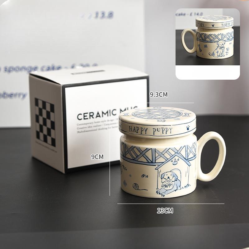 Creative Cute Kitten Puppy with Lid Mug Ceramic Water Cup Male and Female Couple Cartoon Cup Household High Temperature Resistance