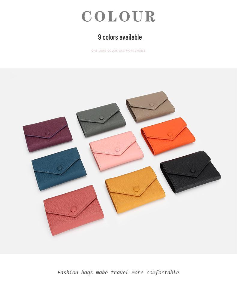 Damkompakt plånbok i söt japansk stil av mjukt kohudläder, enkel vikbar kuvertmyntbörs