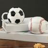 Kaffeebecher mit Deckel im Sportdesign Fußball Baseball Keramiktasse Schwarz Weiß Kariert Rote Nähte Auslaufsicher Mikrowellengeeignet Teetasse