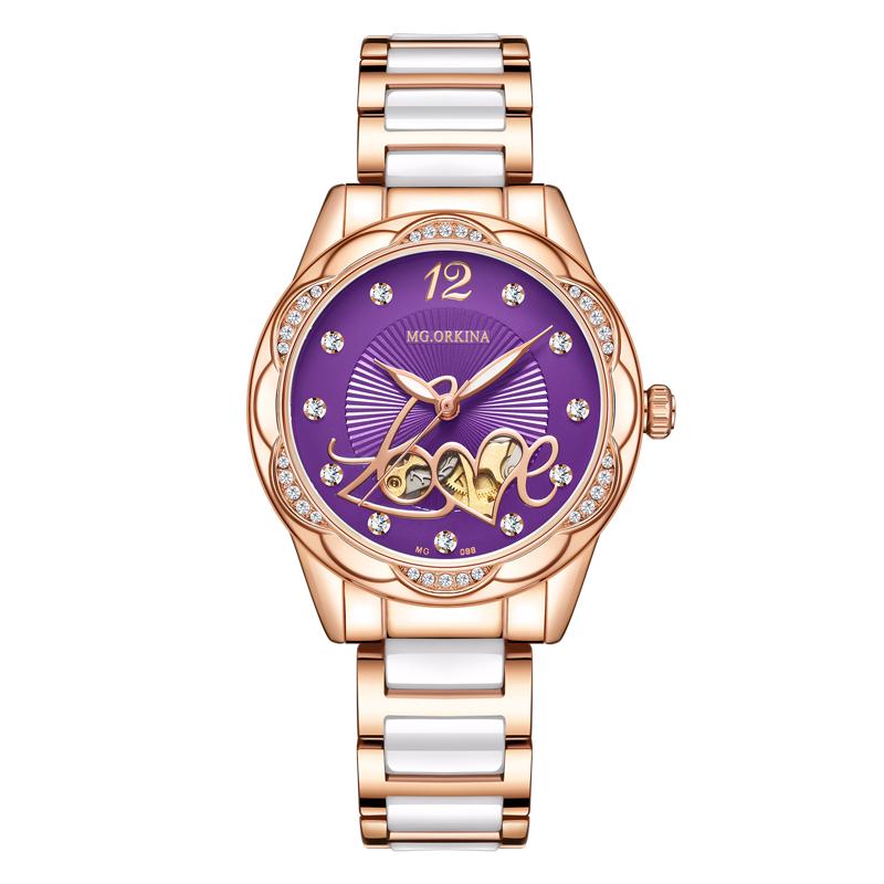 

Элегантный Дизайн Женские Часы Люксовый Топ Бренд Керамические Женские Скелетоны Женские Автоматические Механические Часы фиолетовый
