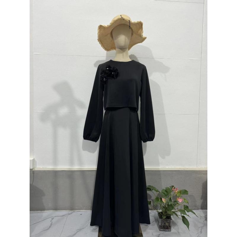 

Весенне-осенний комплект женских платьев с цветочным принтом и рукавами-фонариками, свободный топ с длинными рукавами и юбка с бретелькой на бретельках XL чёрный