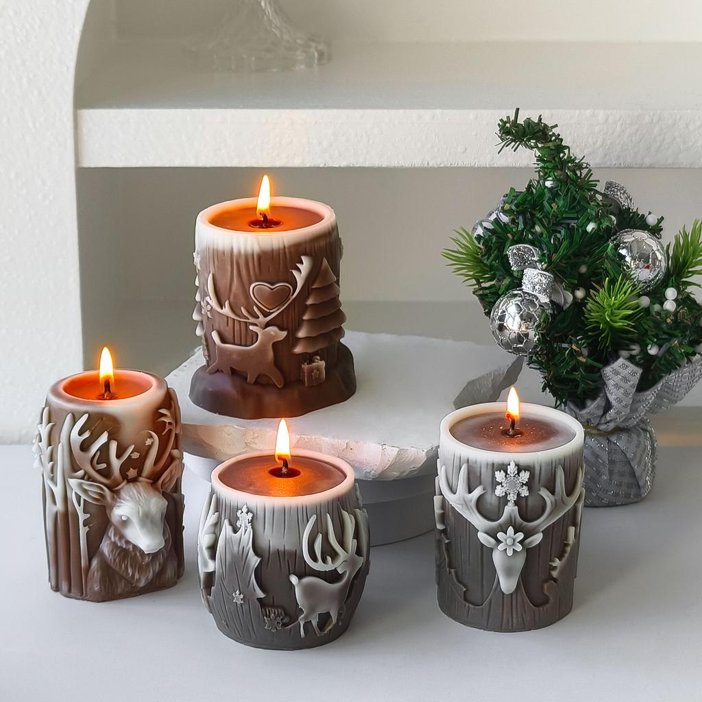 3D Cylinder Christmas Elk Silicone Mold DIY Christmas Reindeer Aroma Candle Resin Ornaments Mold Home Decoration Crafts Molds
