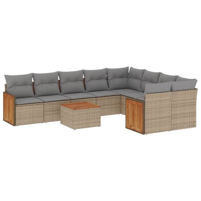 VidaXL Salon de Jardin avec Coussins 10 pcs, Canapés de Terrasse, Ensemble de Meubles de Patio, Mobilier d'Extérieur, Beige 3260393