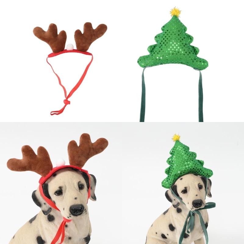 Cat Christmas Headband Dogs Party Costume Dog Headdress Dressing Up Headwear Festival Headpiece Photo Props for Puppy