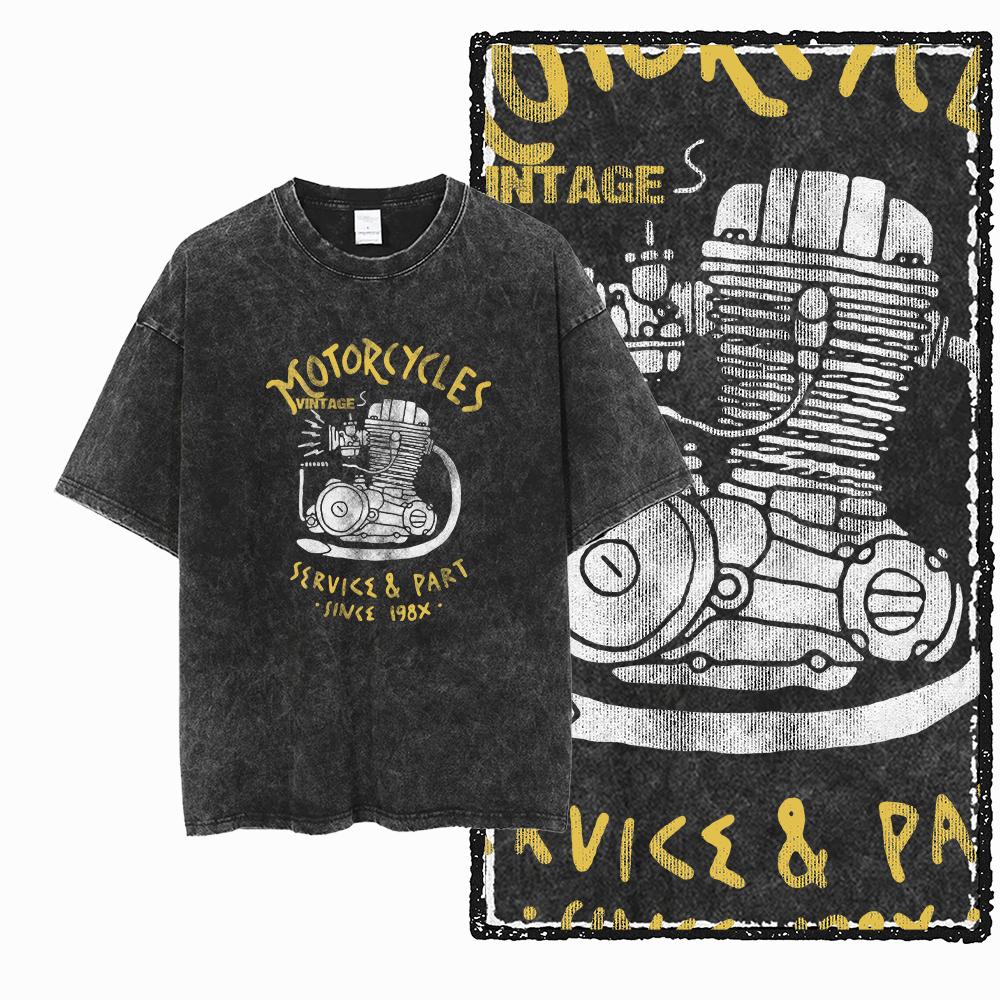 YM MOTOR CYCLE THEME Printed Cotton Acid Washed Graphic Unisex T Shirt Cool Streetwear Men Tshirts Big Size Tee for Men