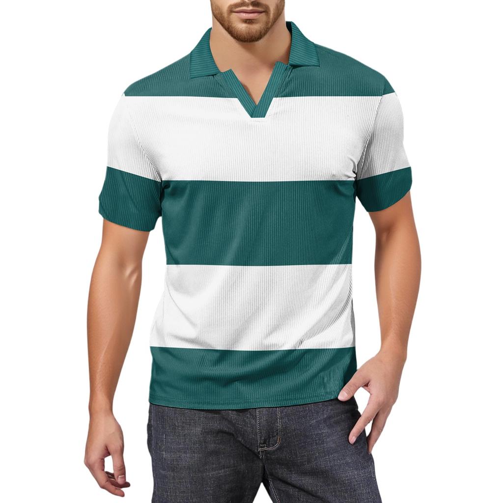 Moda Hombre Top Estampado Cuello en V Manga Corta Camiseta de Golf