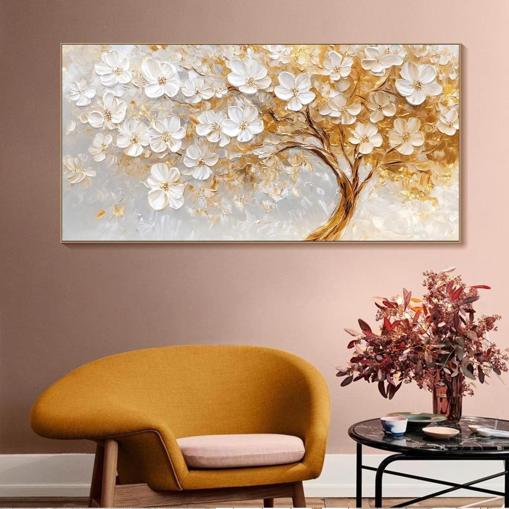 Modern Golden Flower Pattern Canvas Painting Art for Living Room Modern Canvas Poster for Bedroom and Living Room Decoration